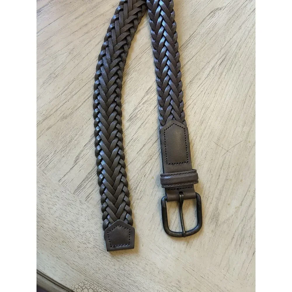 Men’s Leather Braided Belt Brown 38/95 Made In Guatemala Preppy casual nautical